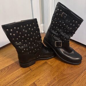 Frye Studded Black Leather Motorcycle Boots